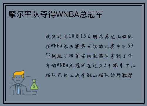 摩尔率队夺得WNBA总冠军